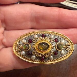 Michael Golan Elegant Gold and Silver Brooch with Gem Accents
